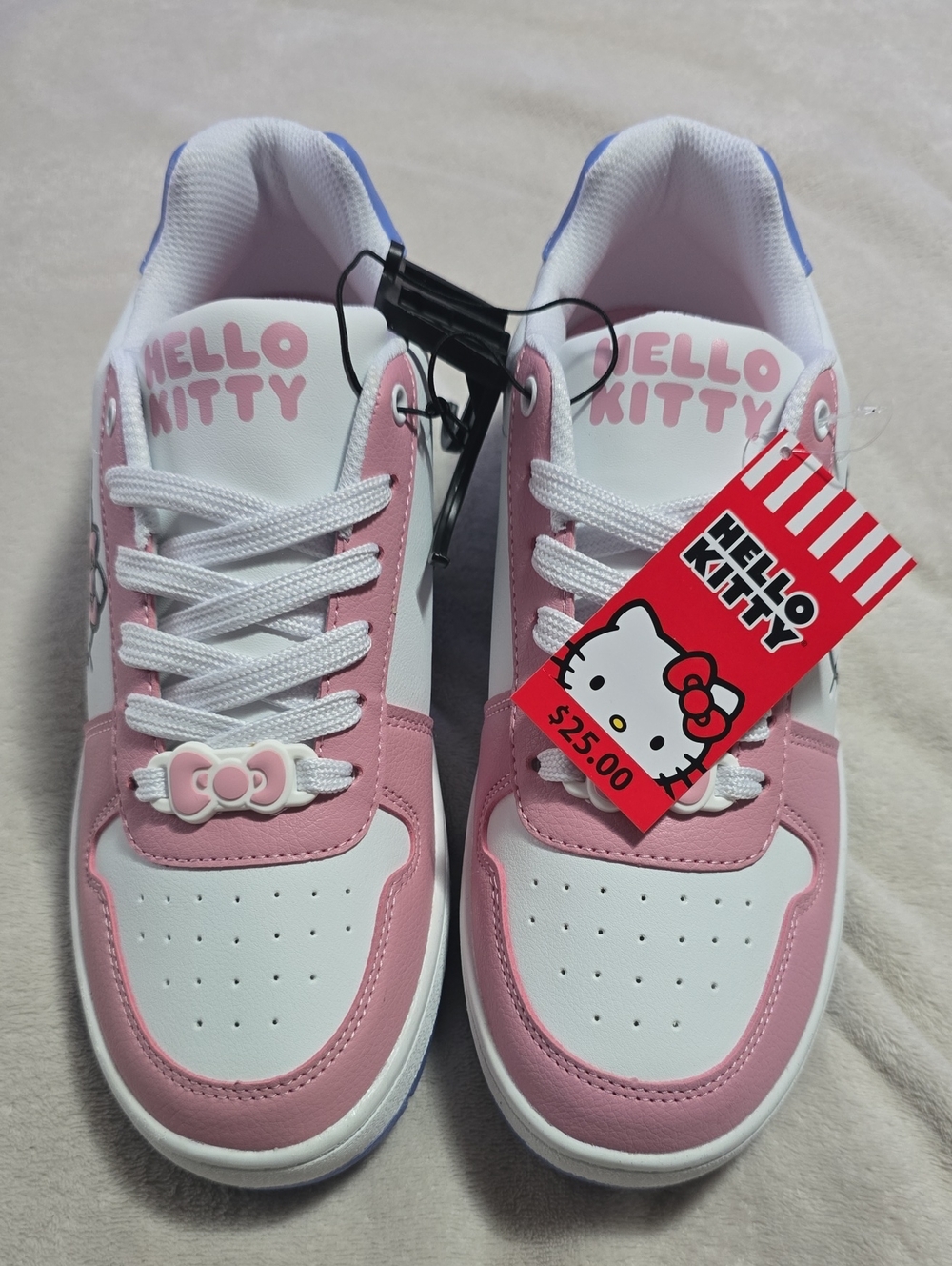 Hello Kitty Pink and White Girls Lace-Up Sneakers with Bow Charm